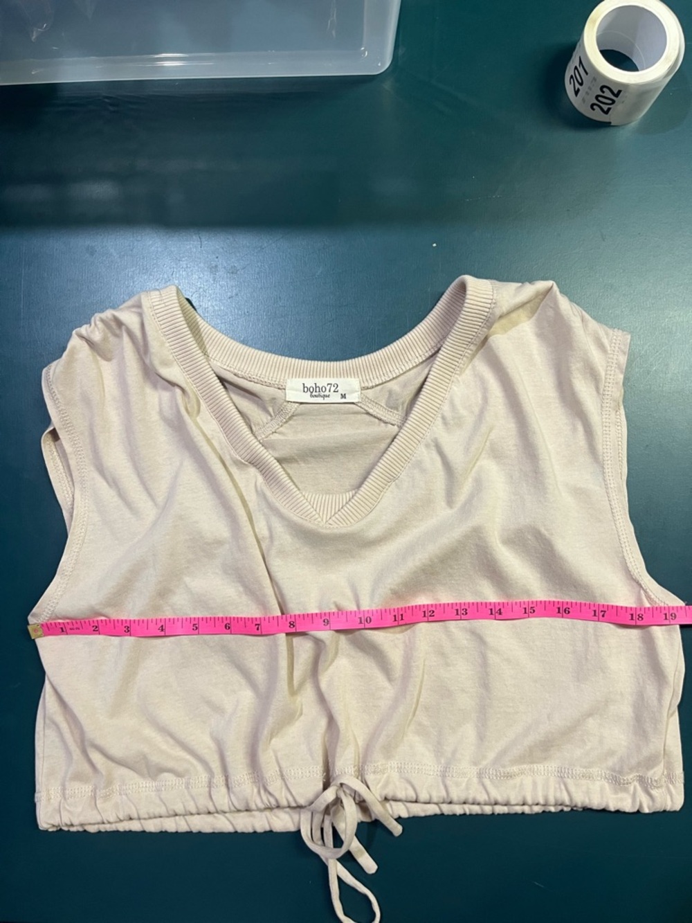 Boho72 Beige V-Neck Drawstring Cropped Tank (197) - Picture 9 of 10